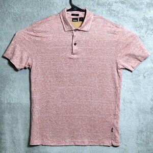 BOSS Hugo Boss Polo Shirt Mens Medium Pink Linen Short Sleeve Made In Portugal